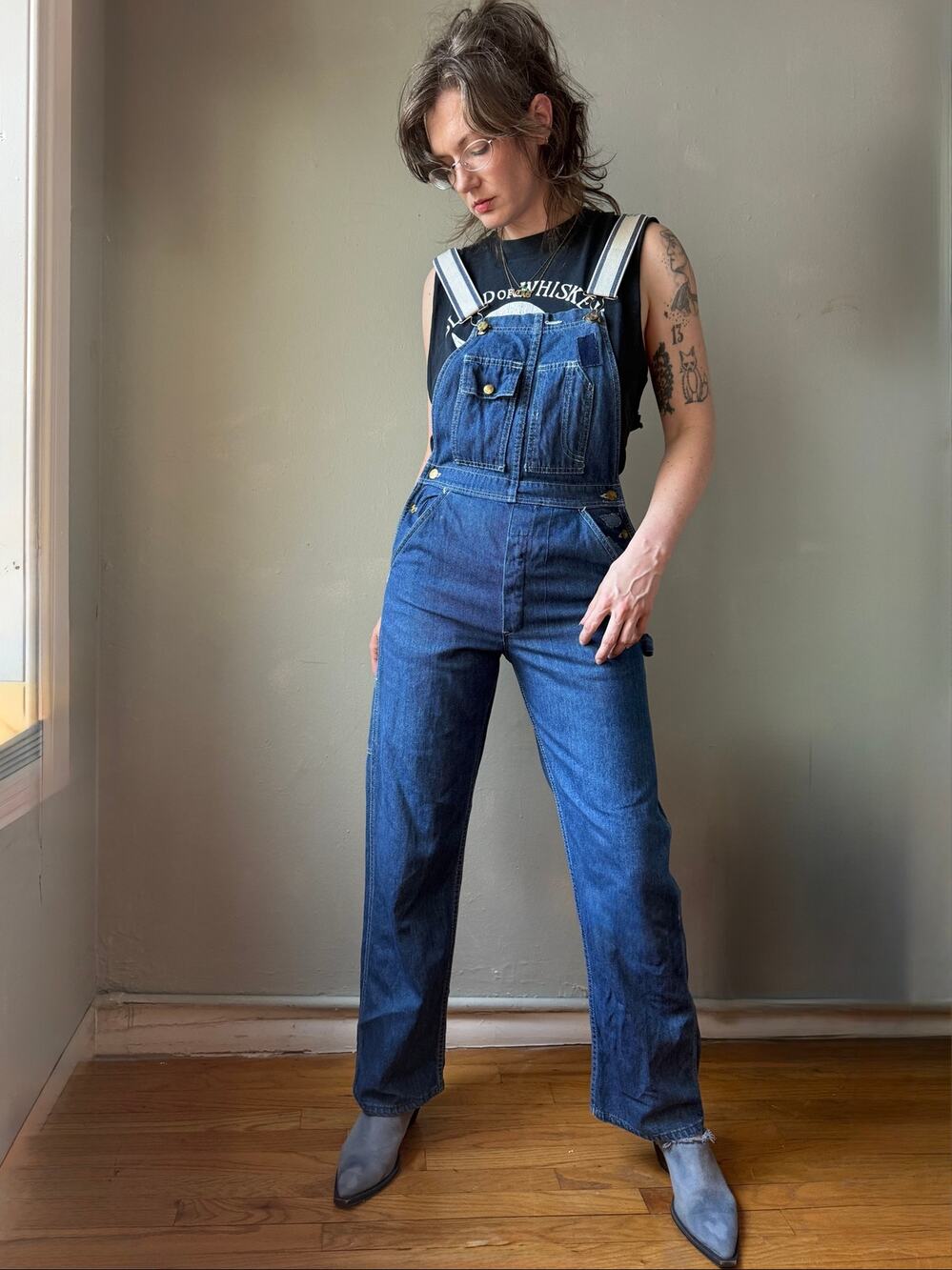 Vintage 70s Carters Denim Overalls | Patched Workwear Carpenter Coveralls | 28"